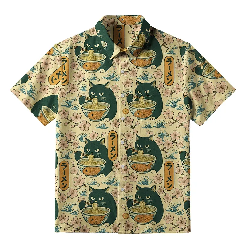 Tokyo-Tiger Ramen Lover Cat Button-up Shirt