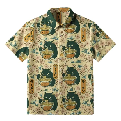 Tokyo-Tiger Ramen Lover Cat Button-up Shirt