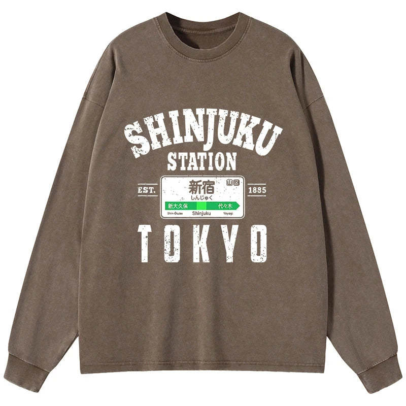 Tokyo-Tiger Shinjuku Station Yamanote Line Washed Long Sleeve T-Shirt