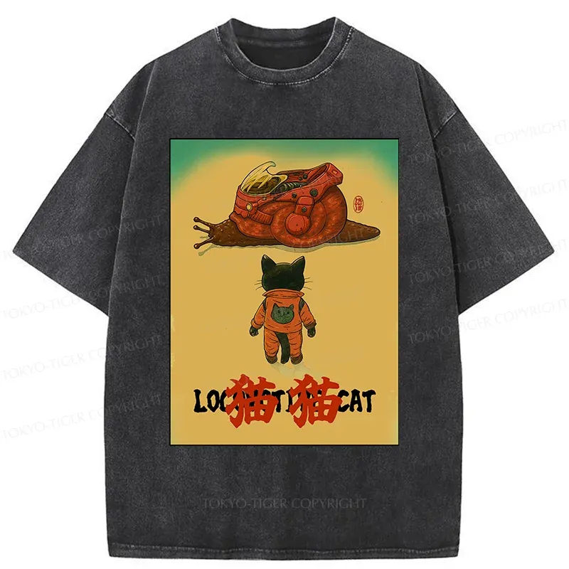 Tokyo-Tiger Locomotive Cat Washed T-Shirt