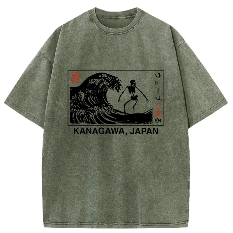 Tokyo-Tiger Skeleton Surfing Japan Washed T-Shirt