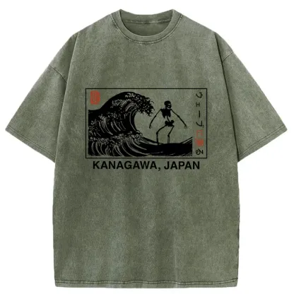 Tokyo-Tiger Skeleton Surfing Japan Washed T-Shirt