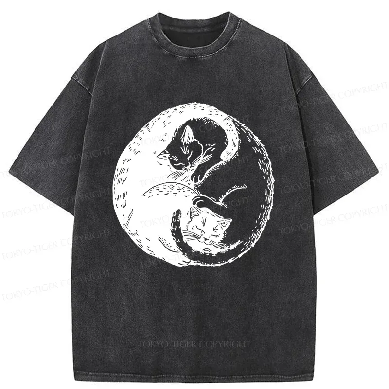 Tokyo-Tiger Yin Yang Cat Washed T-Shirt