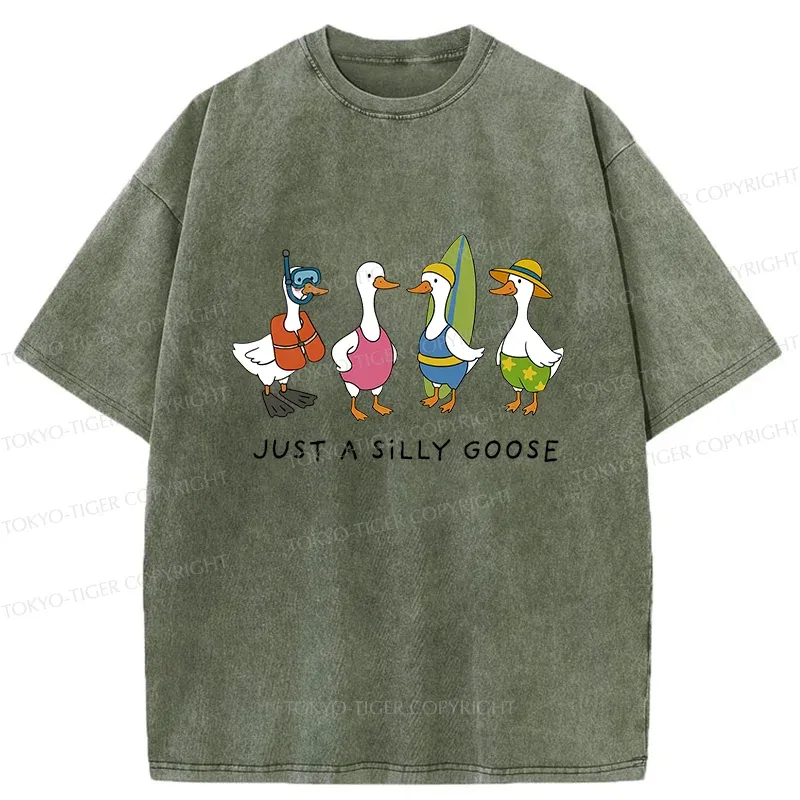 Tokyo-Tiger Stupid Geese Surfing Washed T-Shirt