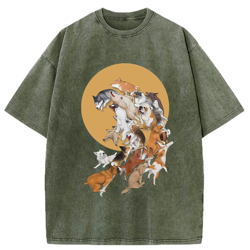 Tokyo-Tiger Dogs Under The Moon Washed T-Shirt