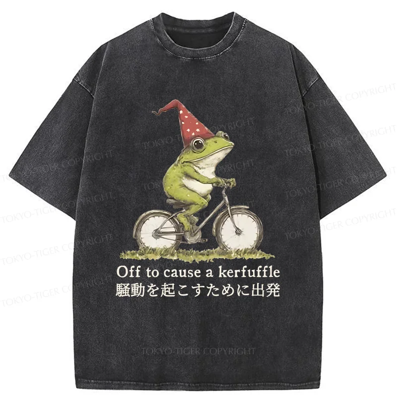 Tokyo-Tiger Frog Riding A Bicycle Washed T-Shirt