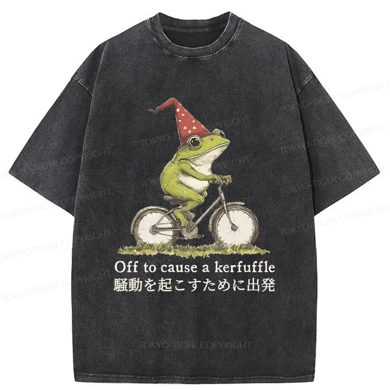Tokyo-Tiger Frog Riding A Bicycle Washed T-Shirt