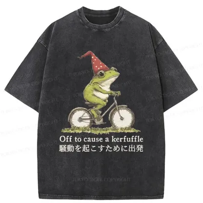 Tokyo-Tiger Frog Riding A Bicycle Washed T-Shirt