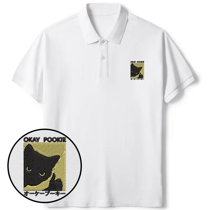Tokyo-Tiger Okay Pookie Cat Embroidered Polo T-Shirt