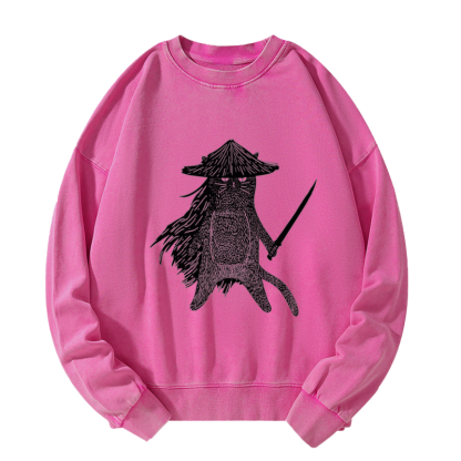 Tokyo-Tiger Japanese Samurai Cat Washed Sweatshirt