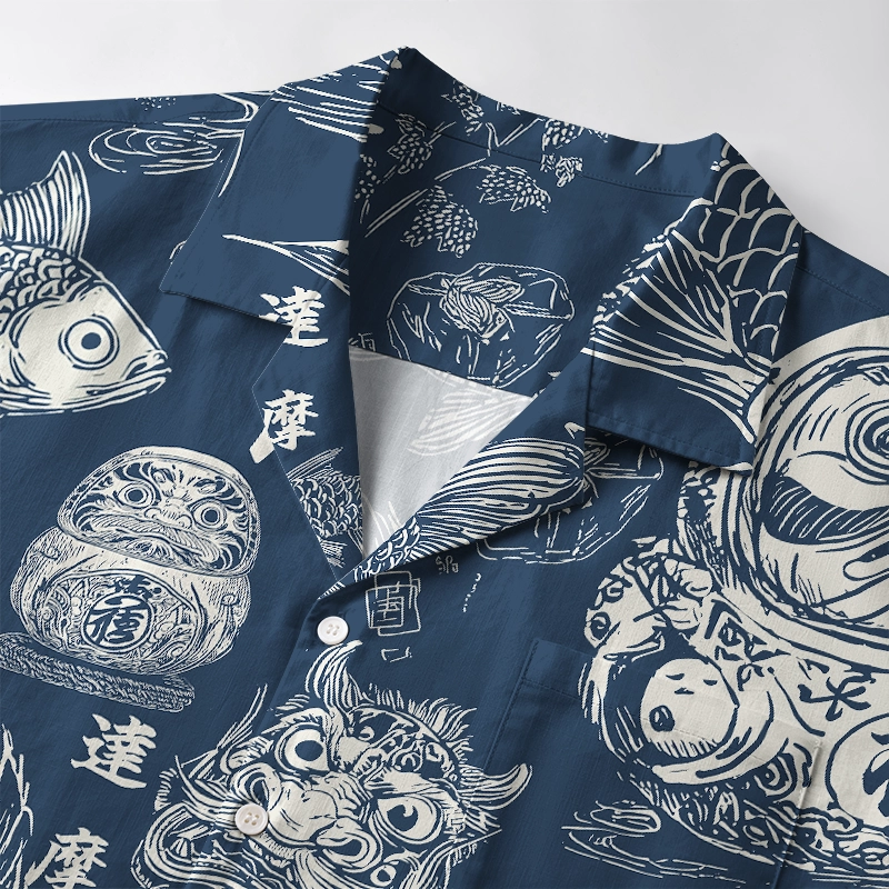 Tokyo-Tiger Daruma And Koi Aloha Hawaiian Shirt