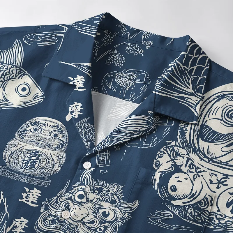 Tokyo-Tiger Daruma And Koi Aloha Hawaiian Shirt