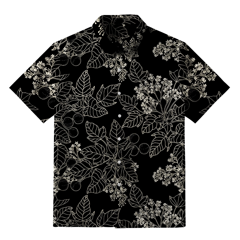 Tokyo-Tiger Refined Leaf And Berry Silhouette Button-up Shirt