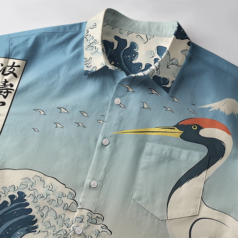 Tokyo-Tiger The Great Wave Off Crane Button-up Shirt