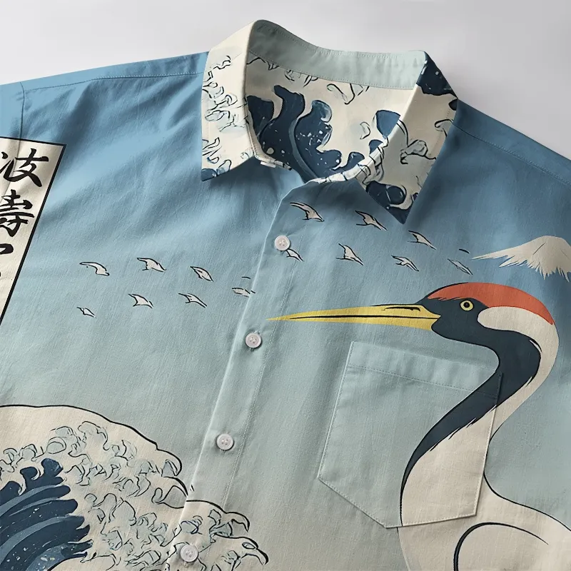 Tokyo-Tiger The Great Wave Off Crane Button-up Shirt
