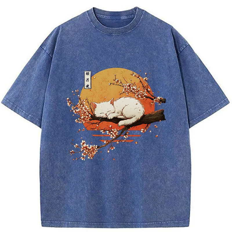 Tokyo-Tiger Cat Sakura Washed T-Shirt