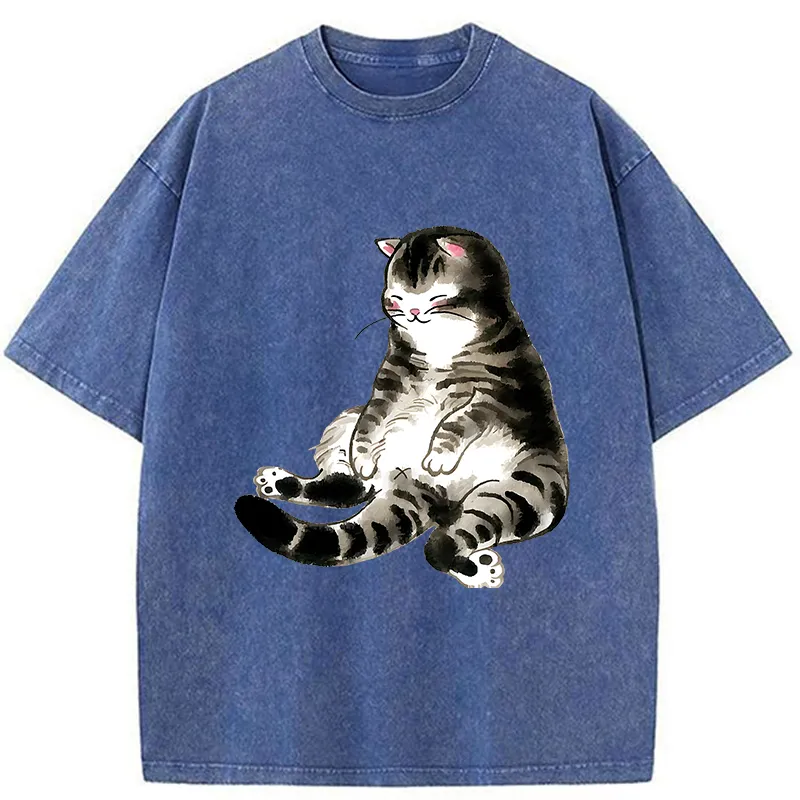 Tokyo-Tiger Ink Painting Cute Cat Washed T-Shirt