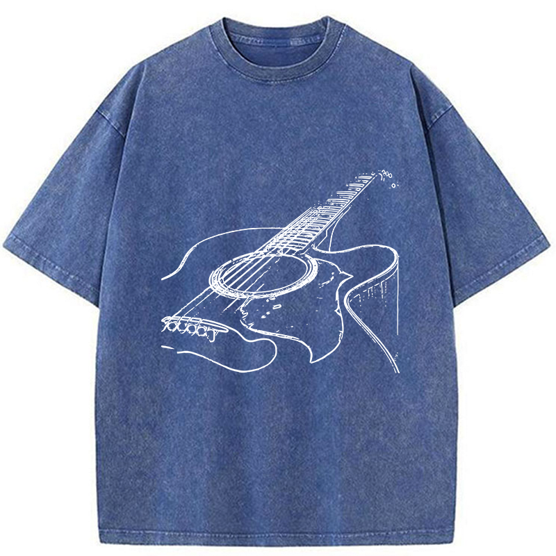 Tokyo-Tiger Guitar Line Art Washed T-Shirt