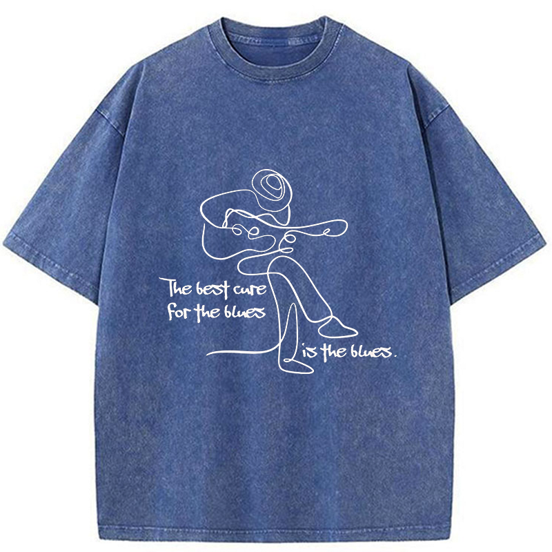 Tokyo-Tiger Funny Simple Line Playing the Guitar Washed T-Shirt