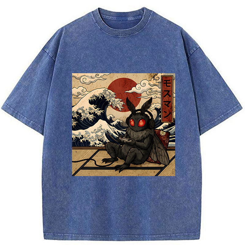 Tokyo-Tiger Mothman Plays Game Japanese Funny Washed T-Shirt