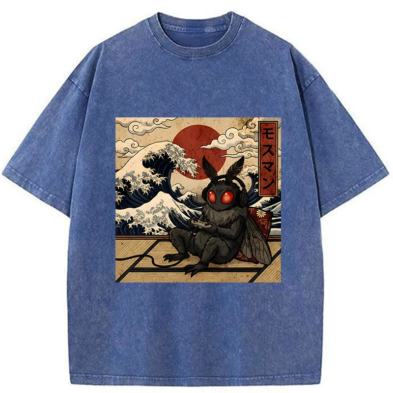 Tokyo-Tiger Mothman Plays Game Japanese Funny Washed T-Shirt