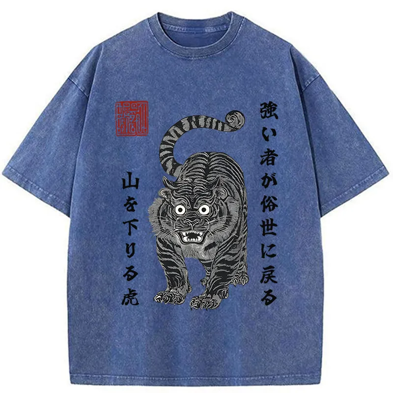 Tokyo-Tiger Born Wild Back Strong Tiger Washed T-Shirt