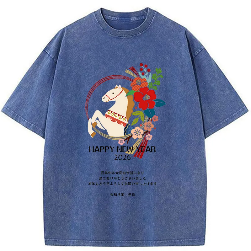 Tokyo-Tiger Happy New Year Fire Horse Washed T-Shirt