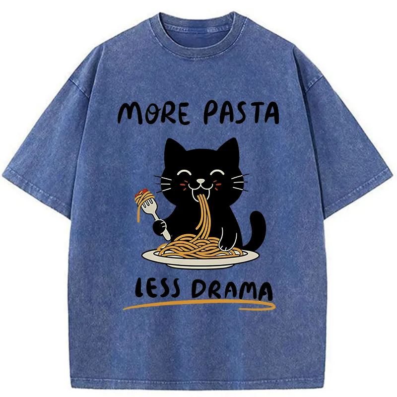 Tokyo-Tiger More Pasta Less Drama Cat Washed T-Shirt