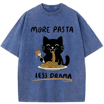 Tokyo-Tiger More Pasta Less Drama Cat Washed T-Shirt