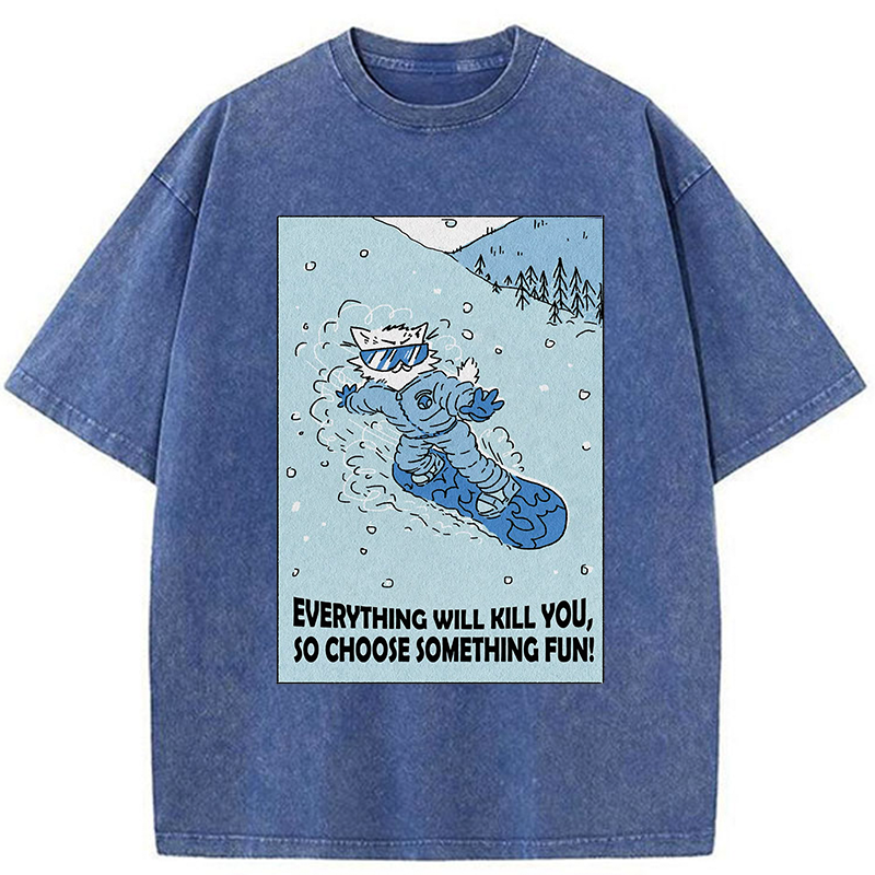 Tokyo-Tiger Skiing Expert Cat Washed T-Shirt