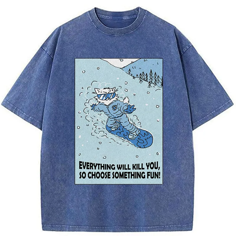 Tokyo-Tiger Skiing Expert Cat Washed T-Shirt