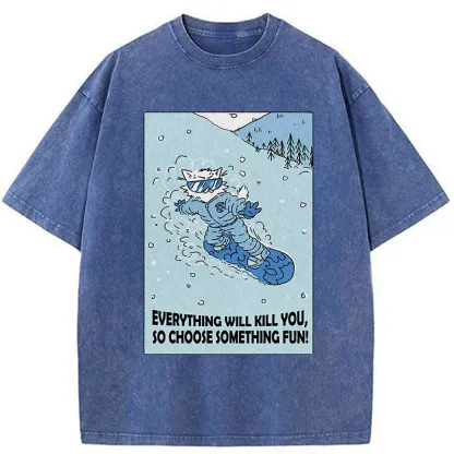 Tokyo-Tiger Skiing Expert Cat Washed T-Shirt