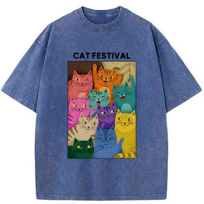 Tokyo-Tiger Colorful Cats Festival Washed T-Shirt