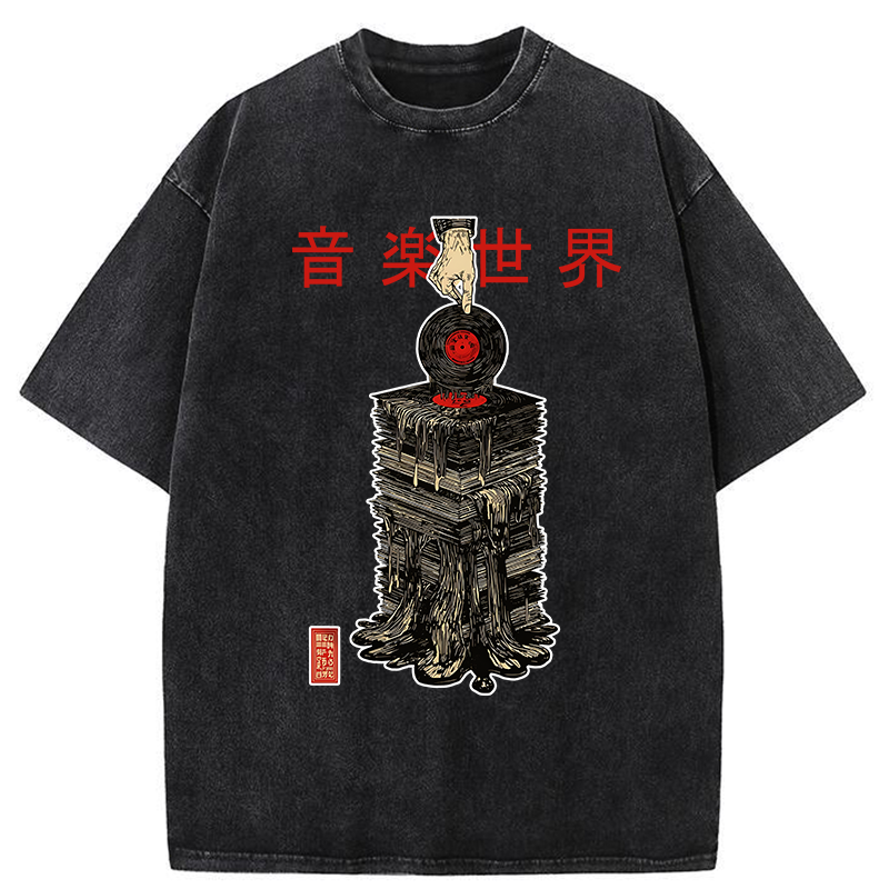 Tokyo-Tiger Retro Music Records Washed T-Shirt