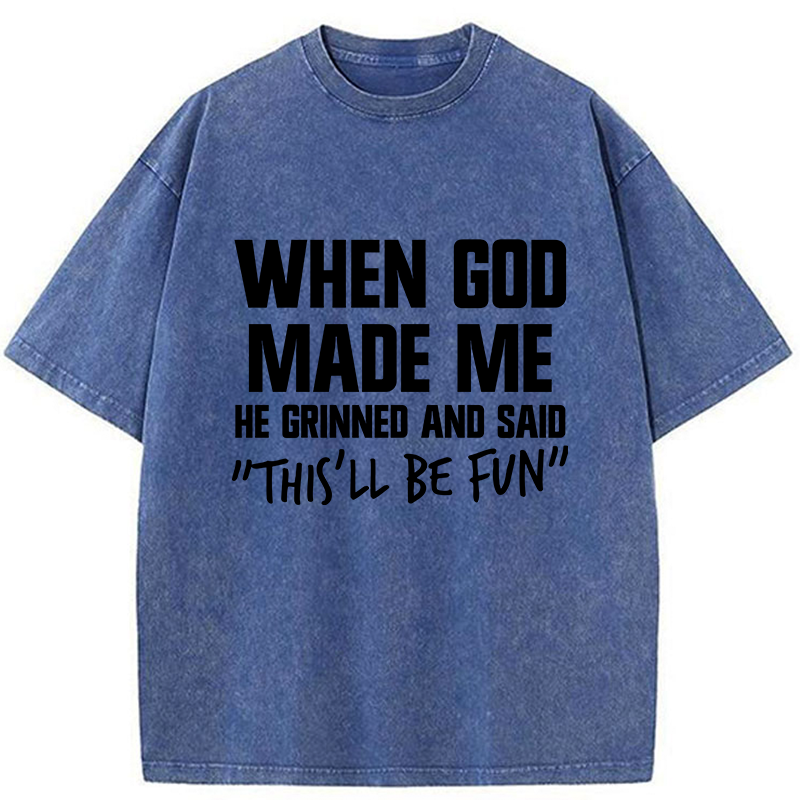 Tokyo-Tiger God Made Me Funny Washed T-Shirt