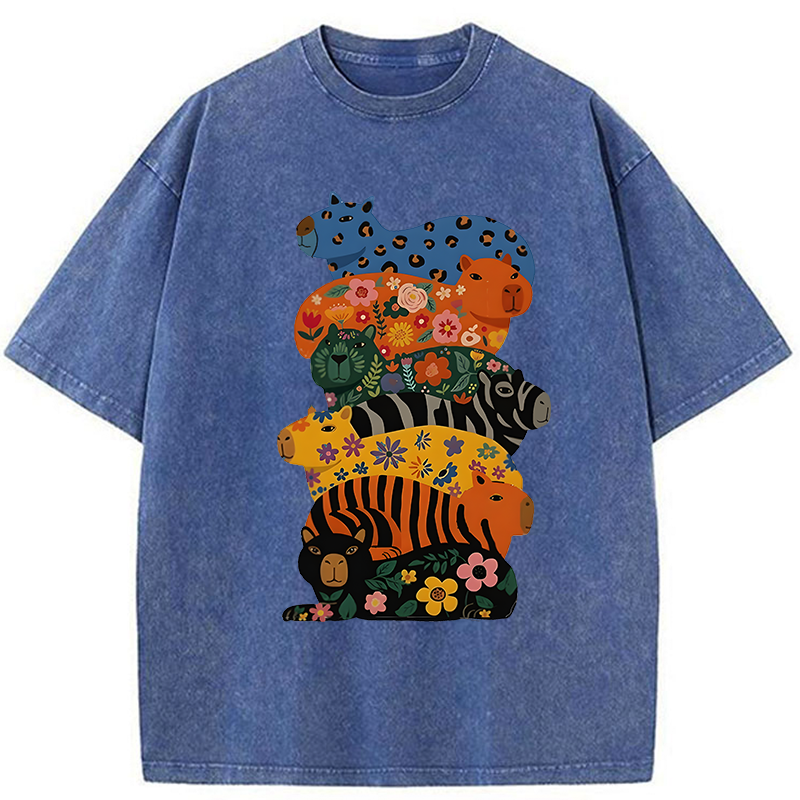 Tokyo-Tiger Cute Colorful Capybaras Washed T-Shirt