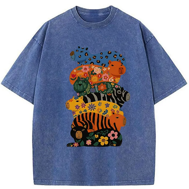 Tokyo-Tiger Cute Colorful Capybaras Washed T-Shirt