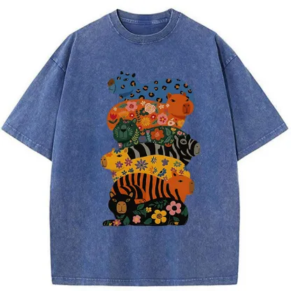 Tokyo-Tiger Cute Colorful Capybaras Washed T-Shirt