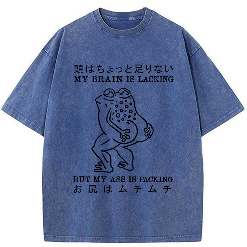 Tokyo-Tiger Brain Is Lacking Frog Meme Washed T-Shirt