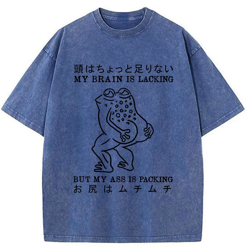 Tokyo-Tiger Brain Is Lacking Frog Meme Washed T-Shirt
