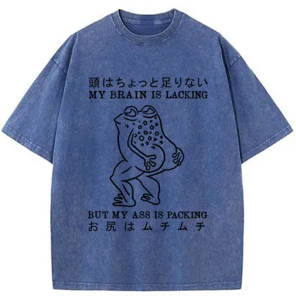 Tokyo-Tiger Brain Is Lacking Frog Meme Washed T-Shirt