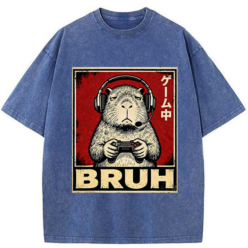Tokyo-Tiger Funny Capybara Playing Games Washed T-Shirt