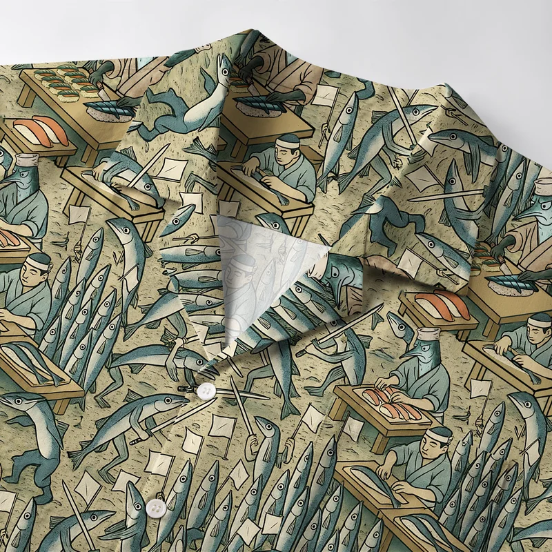 Tokyo-Tiger Funny Sushi Making Aloha Hawaiian Shirt