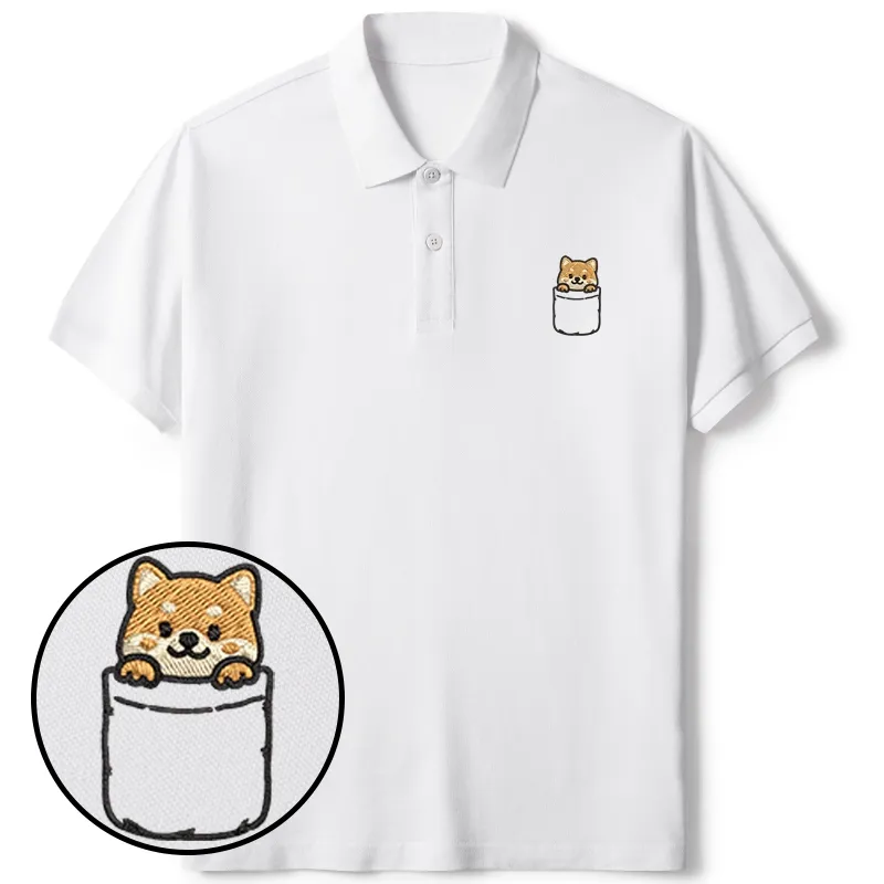 Tokyo-Tiger Kawaii Shiba Inu Embroidered Polo T-Shirt