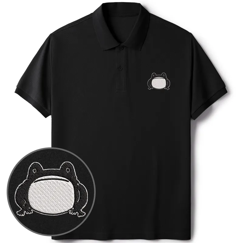 Tokyo-Tiger Woodblock Print Frog Embroidered Polo T-Shirt