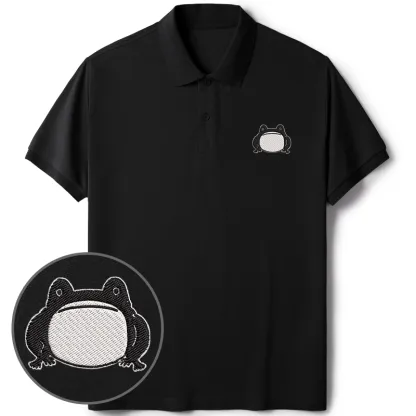 Tokyo-Tiger Woodblock Print Frog Embroidered Polo T-Shirt