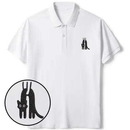 Tokyo-Tiger Funny Cat Being Held Embroidered Polo T-Shirt