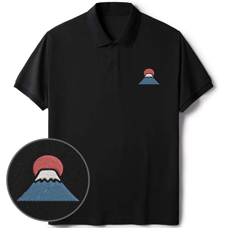 Tokyo-Tiger Japanese Mount Fuji Embroidered Polo T-Shirt