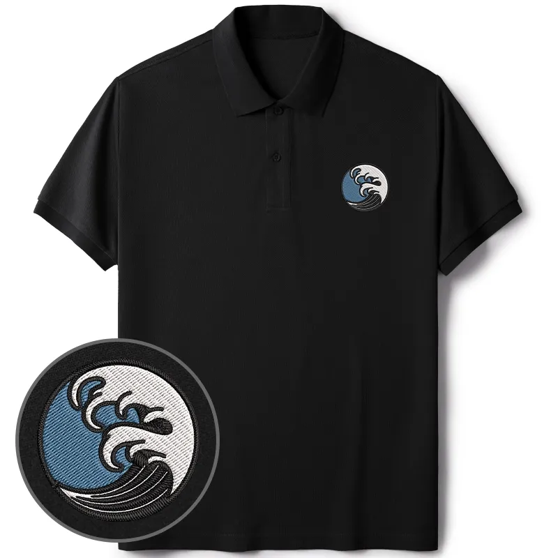 Tokyo-Tiger The Great Wave Embroidered Polo T-Shirt