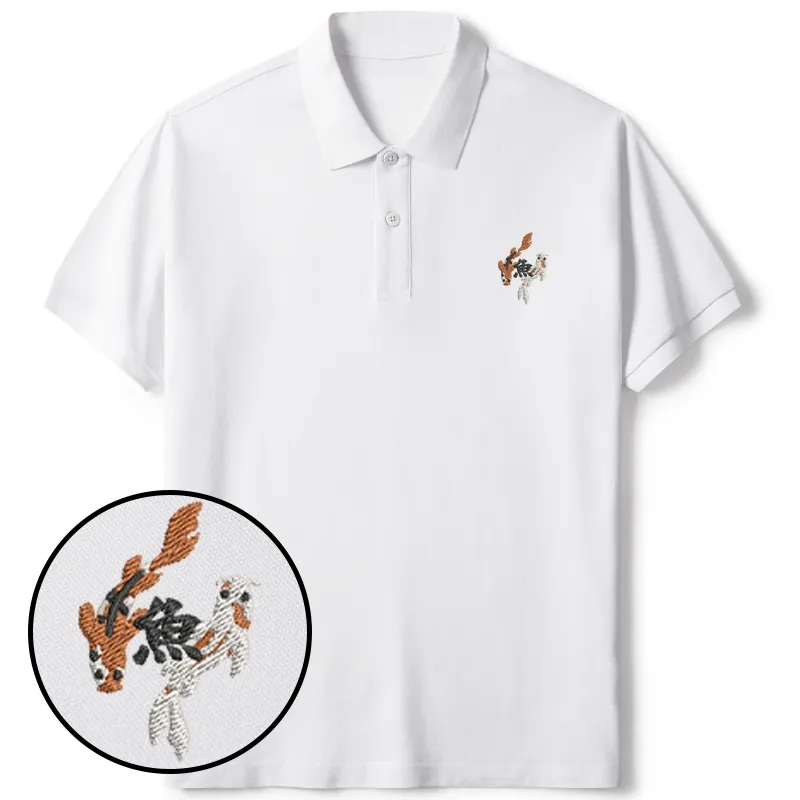 Tokyo-Tiger Japanese Koi Embroidered Polo T-Shirt